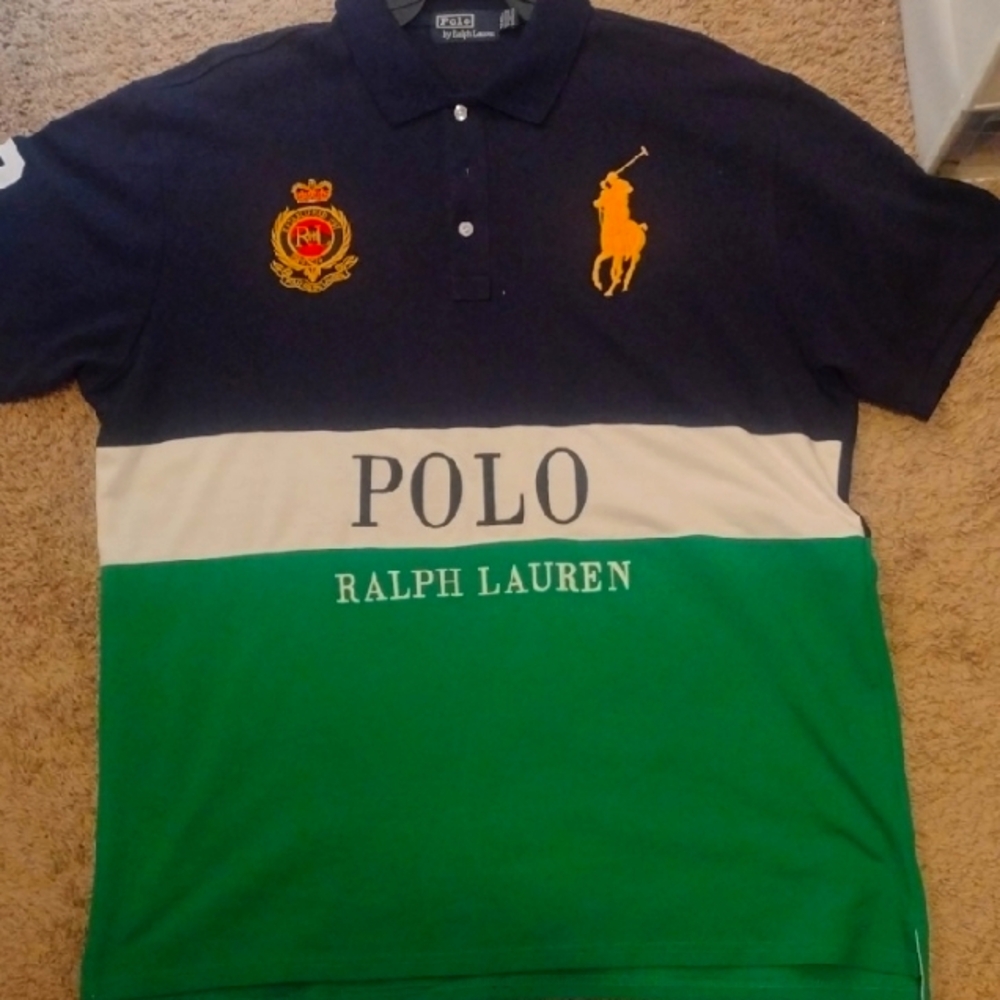 Polo by Ralph Lauren Navy, Green, and White Polo Shirt